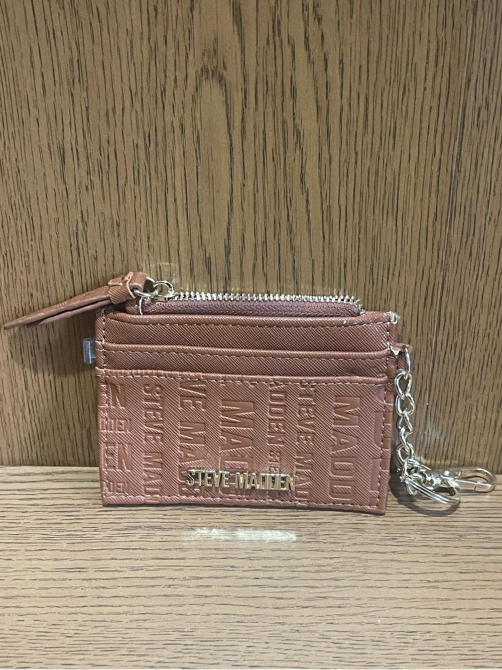 Steve Madden Tan Card Case with Chain Clip